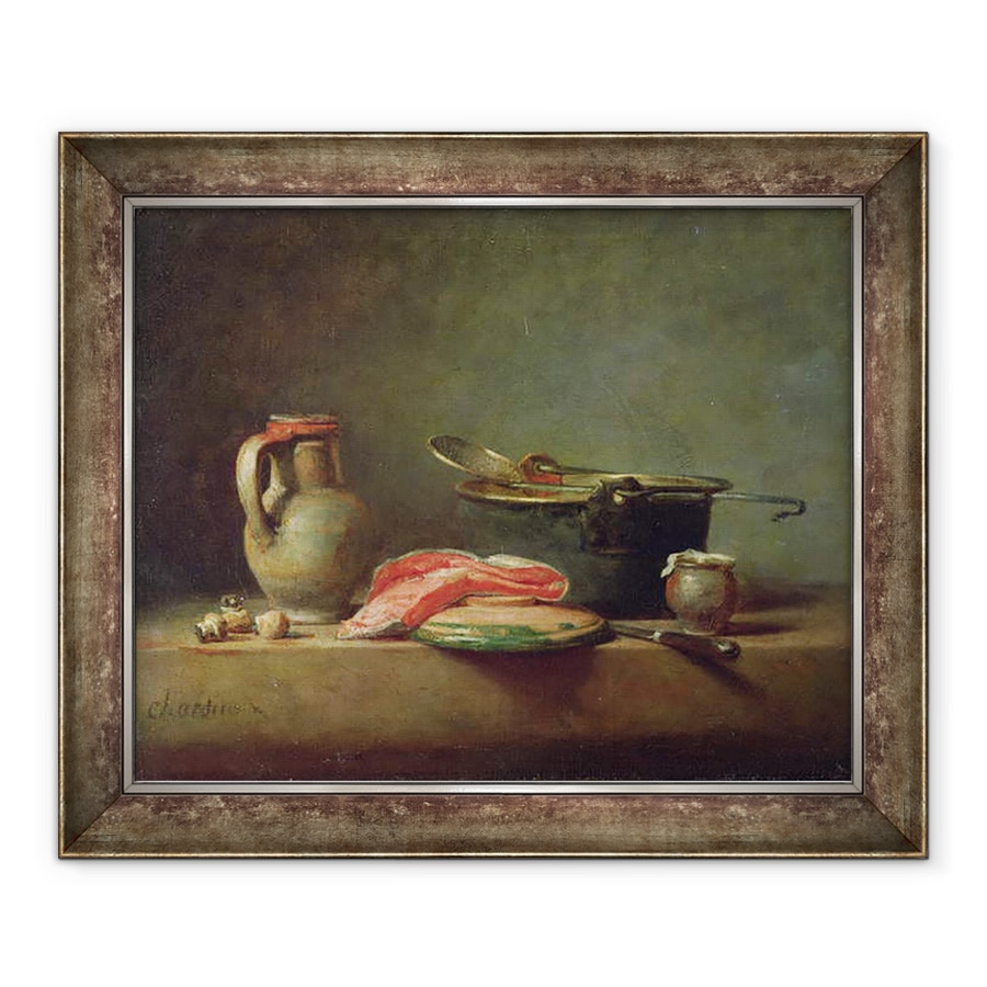 Tablou inramat - Jean-Baptiste Simeon Chardin - Cazan de cupru cu un ulcior si o felie de somon, 70 x 85 cm