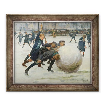 Tablou inramat - Jean Mayne - Cel mai mare bulgare de zapada, 50 x 60 cm Tablou inramat - Jean Mayne - Cel mai mare bulgare de zapada, 50 x 60 cm