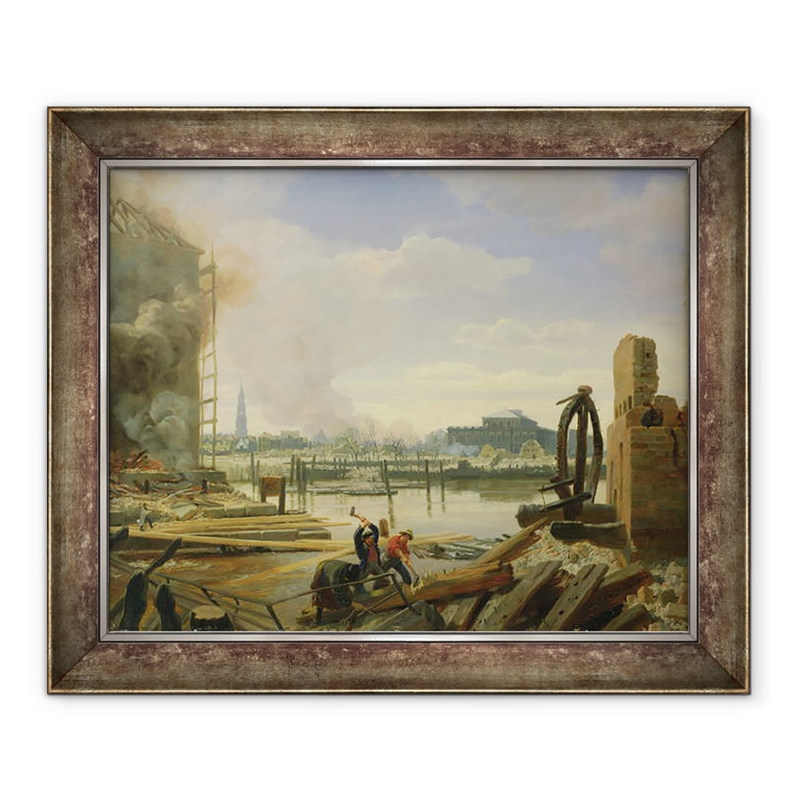 Tablou inramat - Johann Martin Gensler - Hamburg dupa incendiul din 1842, 70 x 85 cm