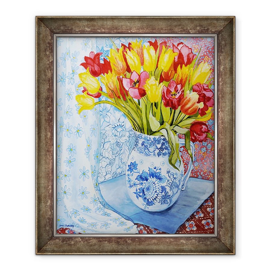 Tablou inramat - Joan Thewsey - Lalele rosii si galbene intr-un ulcior Copeland, 70 x 85 cm