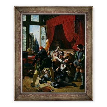 Tablou inramat - Joseph-Nicolas Robert-Fleury - Asasinarea lui Brion, tutore Printului de Conti 1558-1614 la masacrul de Ziua Sfantului Bartolomeu din 1572, 50 x 60 cm Tablou inramat - Joseph-Nicolas Robert-Fleury - Asasinarea lui Brion, tutore Printului de Conti 1558-1614 la masacrul de Ziua Sfantului Bartolomeu din 1572, 50 x 60 cm