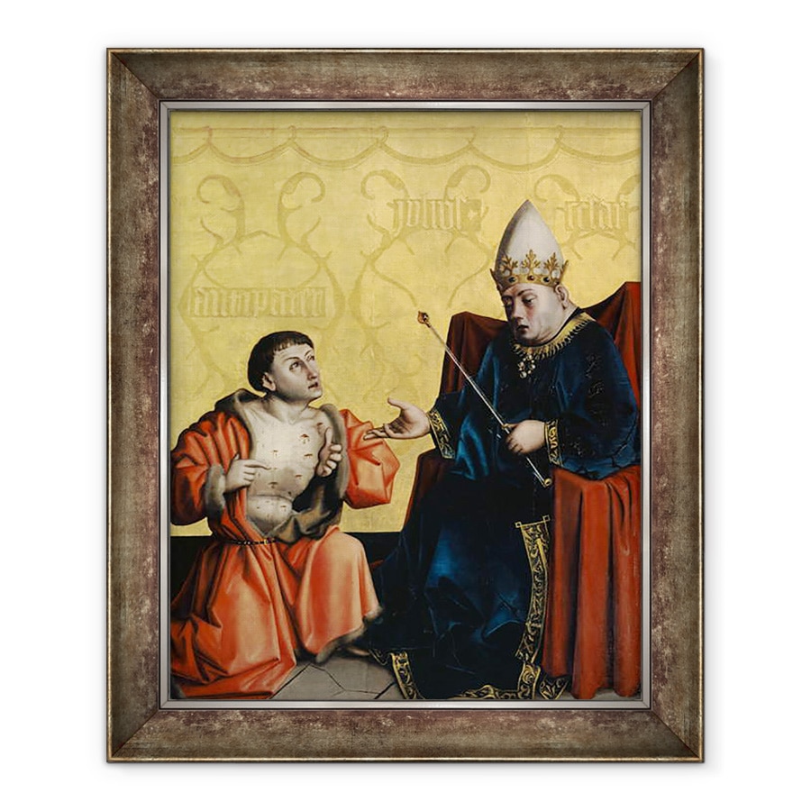 Tablou inramat - Konrad Witz - Antipater ingenuncheaza inaintea lui Juilus Caesar din Altarul Heilspiegel, 70 x 85 cm