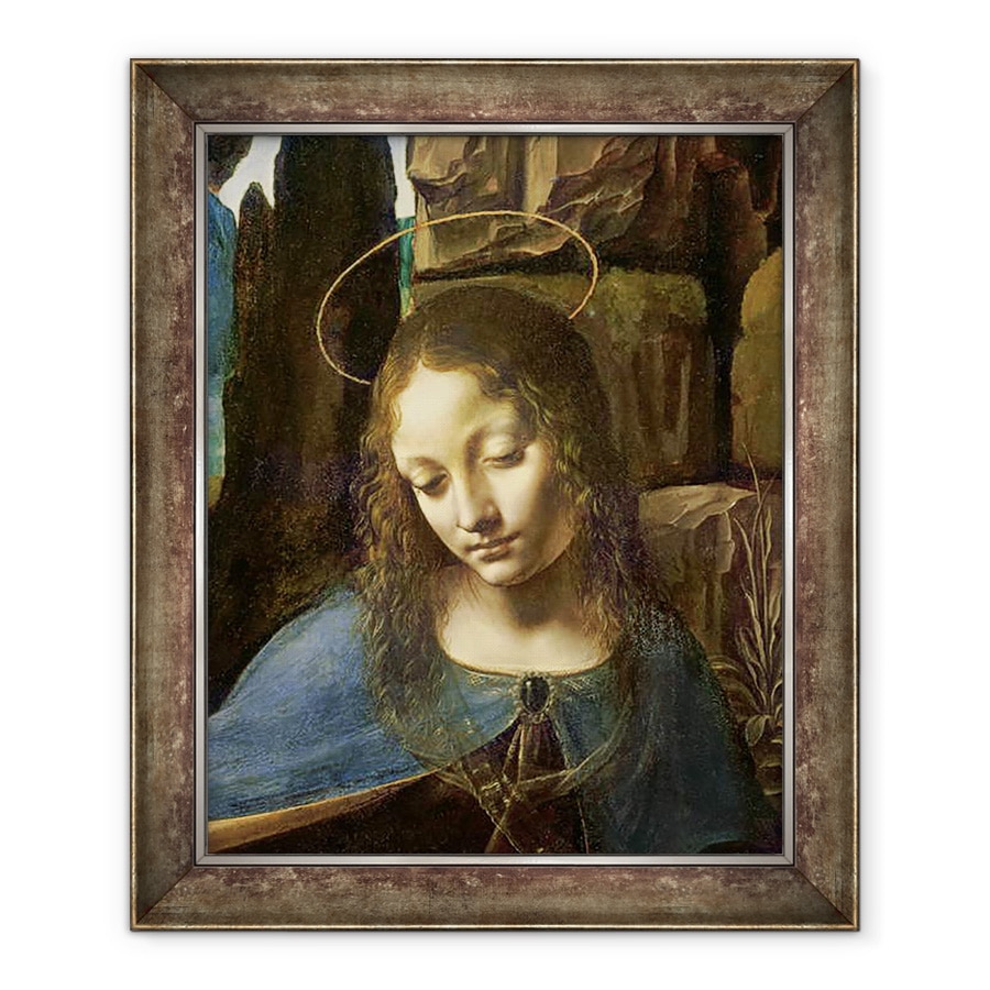 Tablou inramat - Leonardo da Vinci - Detaliu al sefului Fecioarei, de la Fecioara Stancilor Fecioara cu copilul Sfantul Ioan adorand Pruncul Hristos insotit de un inger, 70 x 85 cm
