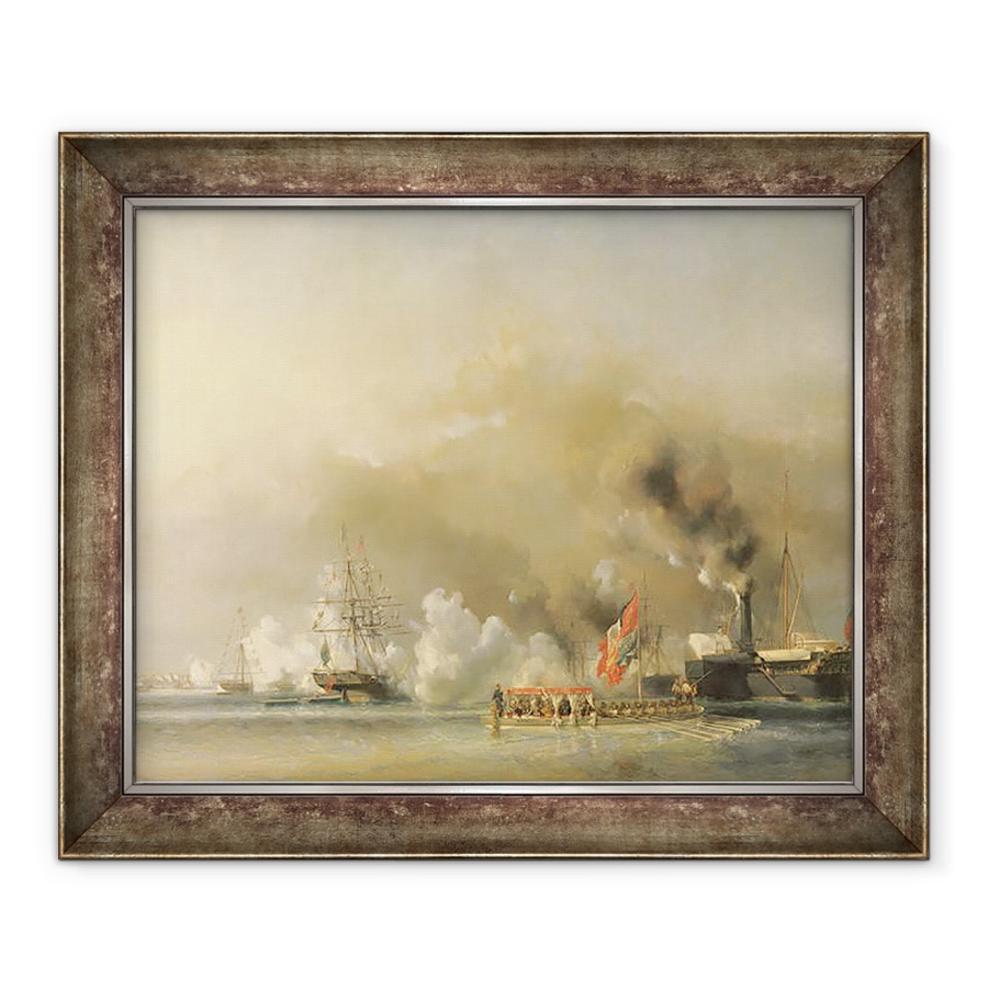 Tablou inramat - Louis Eugene Gabriel Isabey - Regele Ludovic Filip 1830-48 Escortand-o pe Regina Victoria 1819-1901 la bordul iahtului regal Victoria si Albert, 70 x 85 cm