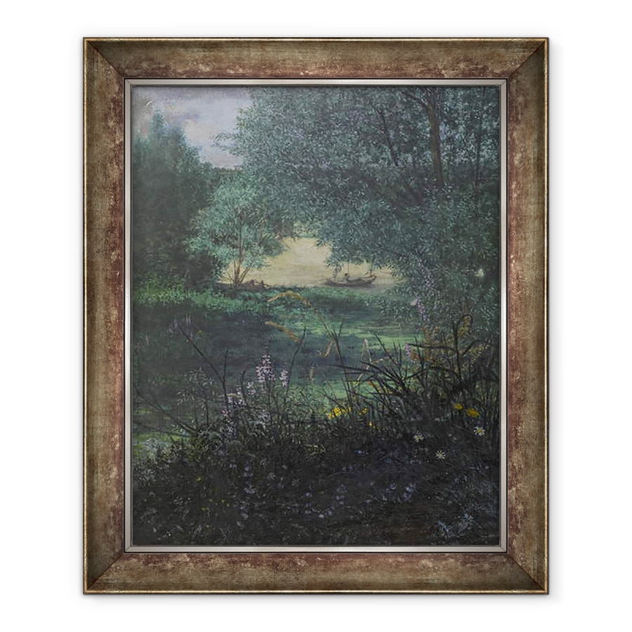Tablou inramat - Leon Bonvin - Pescar pe un iaz cu salcie, 70 x 85 cm