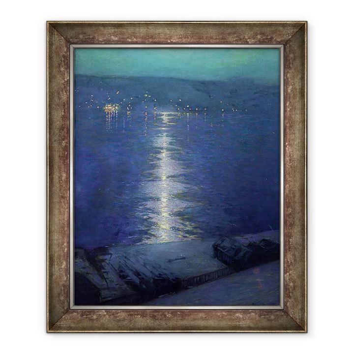 Lowell Birge Harrison - Holdfény a folyón, keretezett kép, 90 x 110 cm