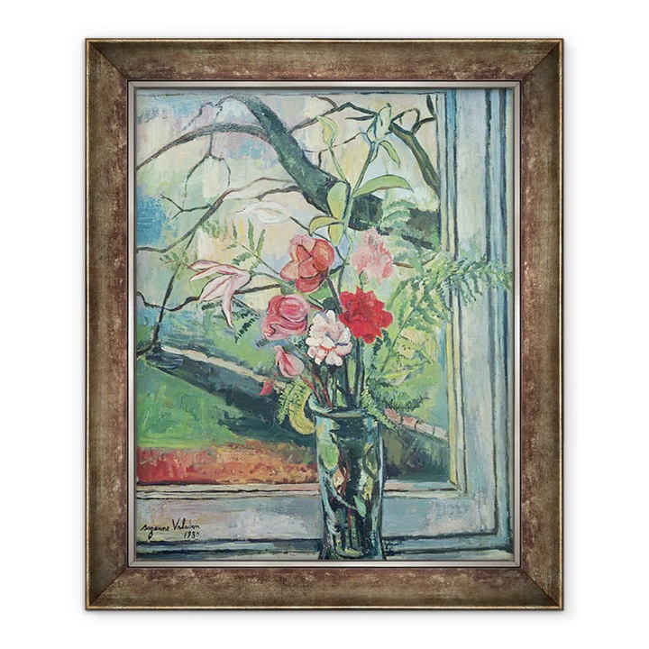 Tablou inramat - Marie Clementine Valadon - Buchet de flori in fata unei ferestre, 90 x 110 cm