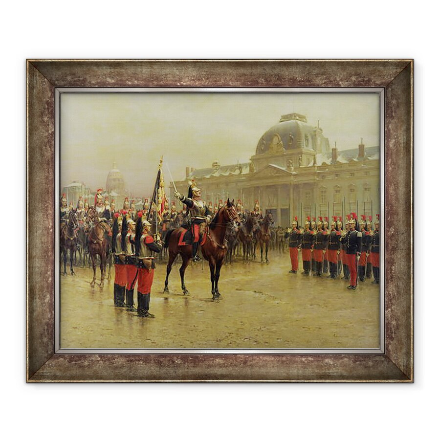 Tablou inramat - Louis Auguste Georges Loustaunau - Colonelul de La Rochetulon Prezentarea recrutilor Cavaleriei 6 Standardul Regimentului in ianuarie 1887, 70 x 85 cm