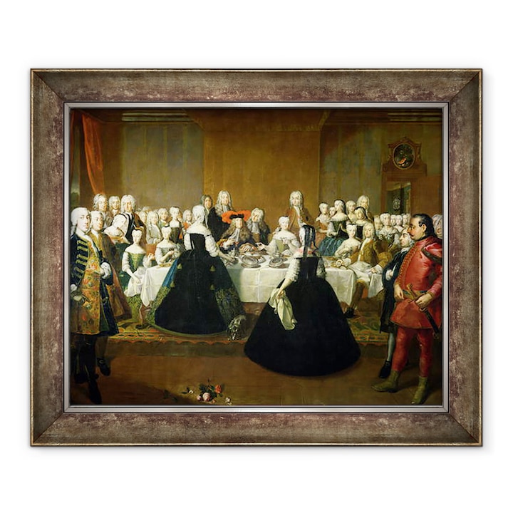 Martin II Mytens - Esküvői reggeli Mária Terézia osztrák és Ferenc Lorraine, később I. Ferenc, keretezett kép, 50 x 60 cm