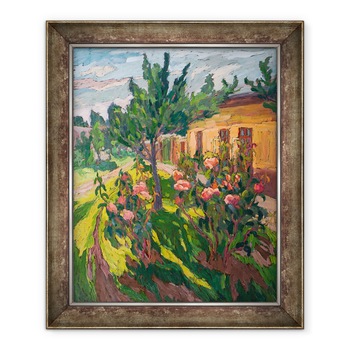 Tablou inramat - Marta Martonfi-Benke - Trandafiri in curtea mea, 70 x 85 cm Tablou inramat - Marta Martonfi-Benke - Trandafiri in curtea mea, 70 x 85 cm