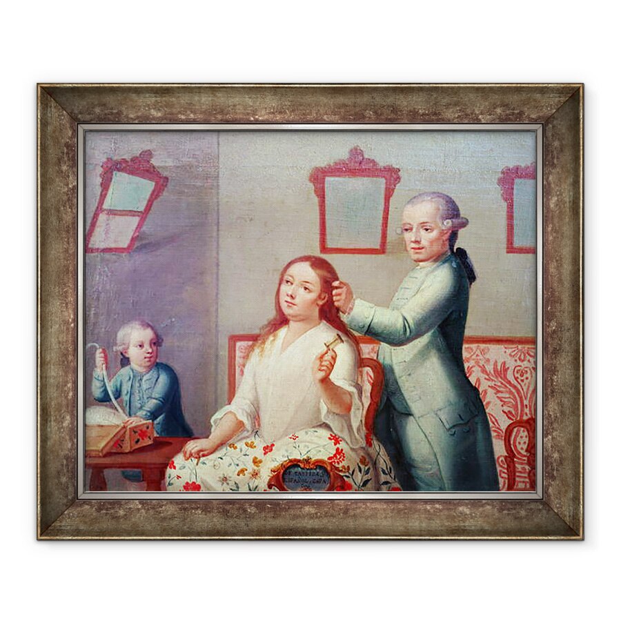 Tablou inramat - Scoala Mexicana - Un barbat spaniol si sotia sa mexicana de rasa pura, 70 x 85 cm