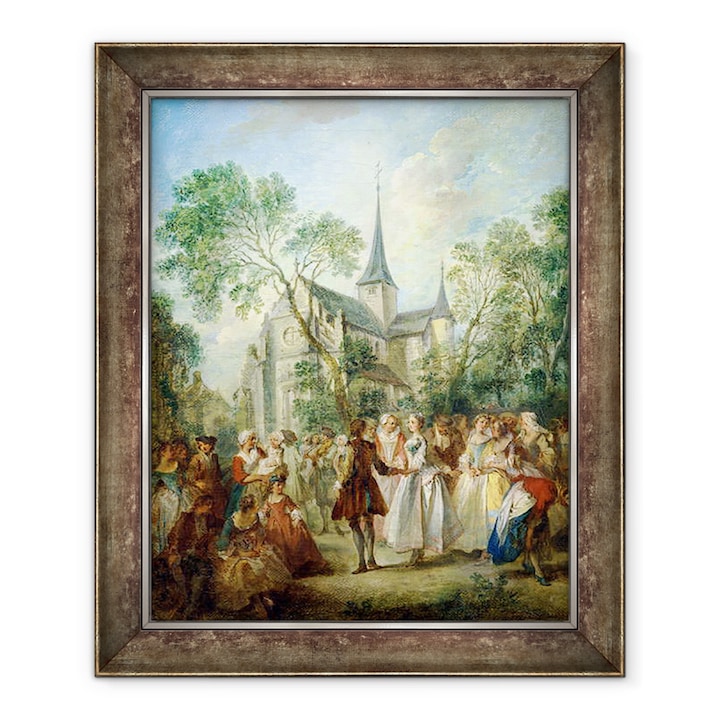 Nicolas Lancret - Az esküvői tánc, keretezett kép, 50 x 60 cm