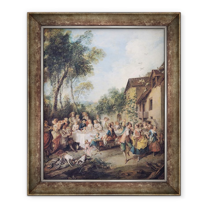 Nicolas Lancret - Esküvői lakoma a faluban, keretezett kép, 50 x 60 cm