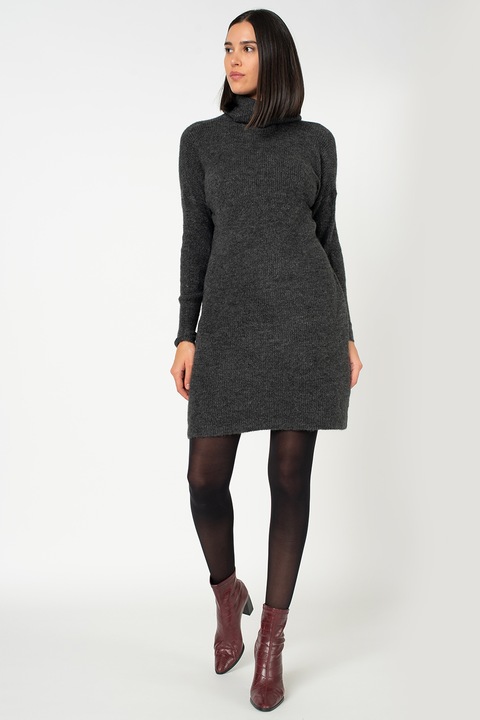 Only, Рокля Jana тип пуловер с вълна с поло, Меланж тъмно сиво