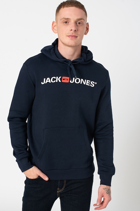 Jack & Jones, Normál fazonú kapucnis pulóver kenguruzsebbel, Tengerészkék