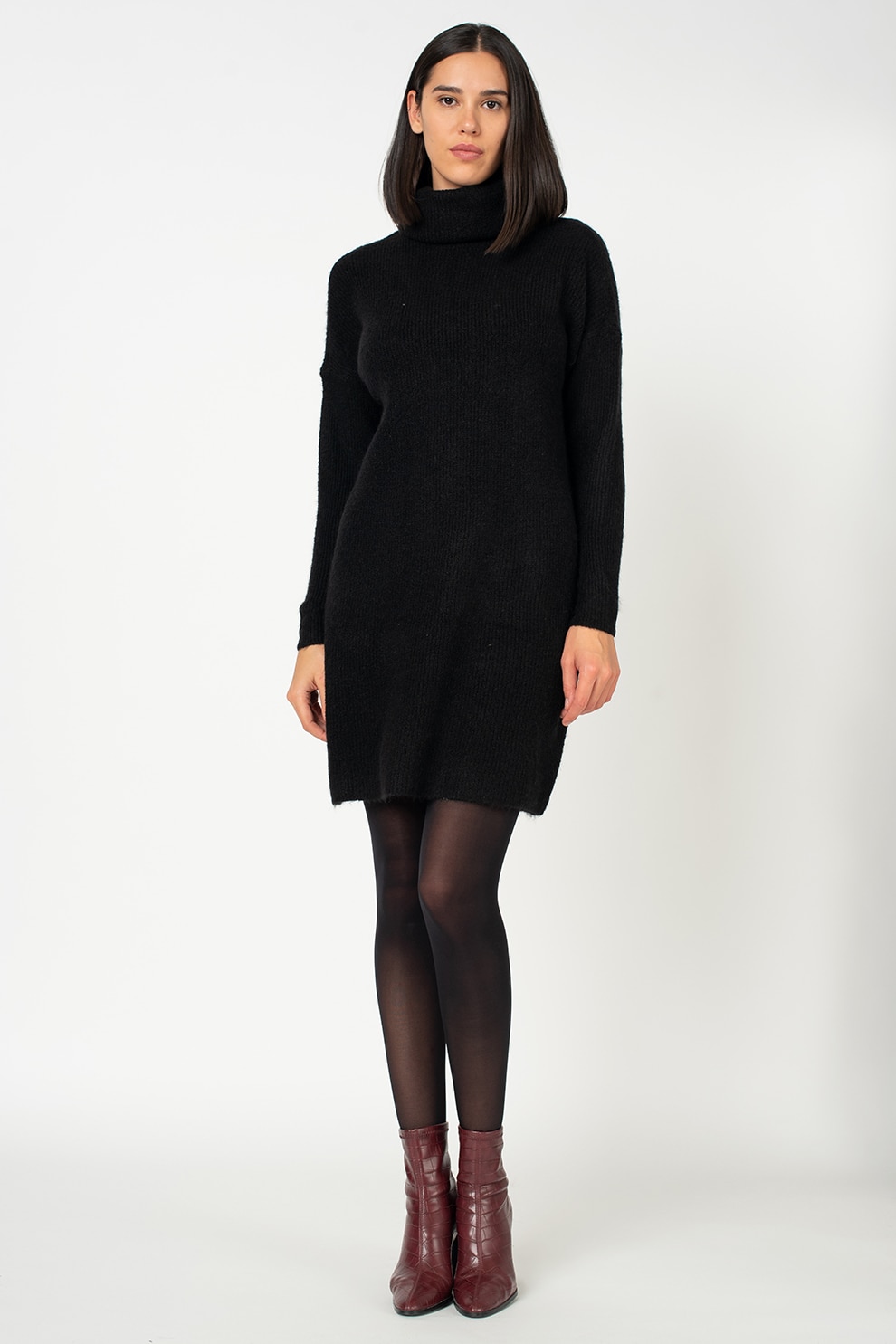 Only, Rochie-pulover cu guler inalt Jana, Negru, M