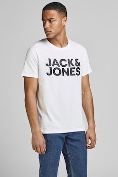 Jack & Jones - Jack&Jones, Szűk fazonú logómintás póló, Fehér/Királykék