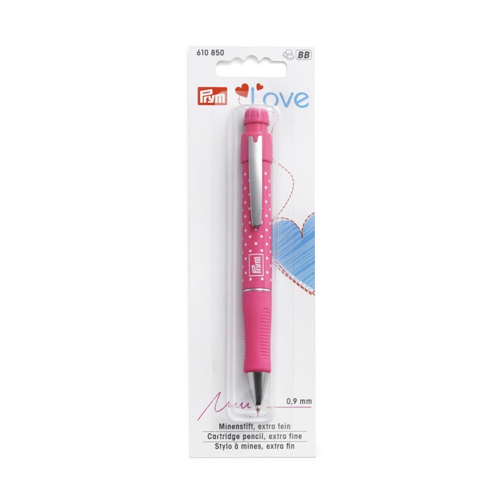 Prym Love szabó jelölő ceruza, 0,9 mm, radírral, mosható, rózsaszín