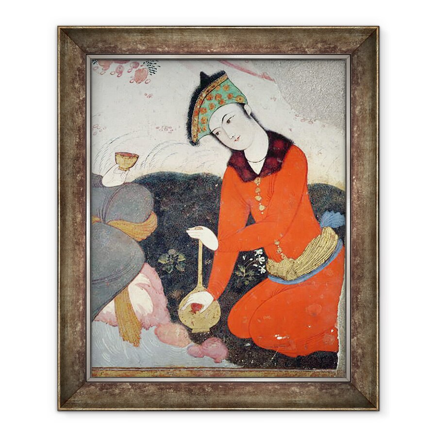 Tablou inramat - Scoala Persana - Curtean la Curtea de Shah Abbas I fresca, 90 x 110 cm