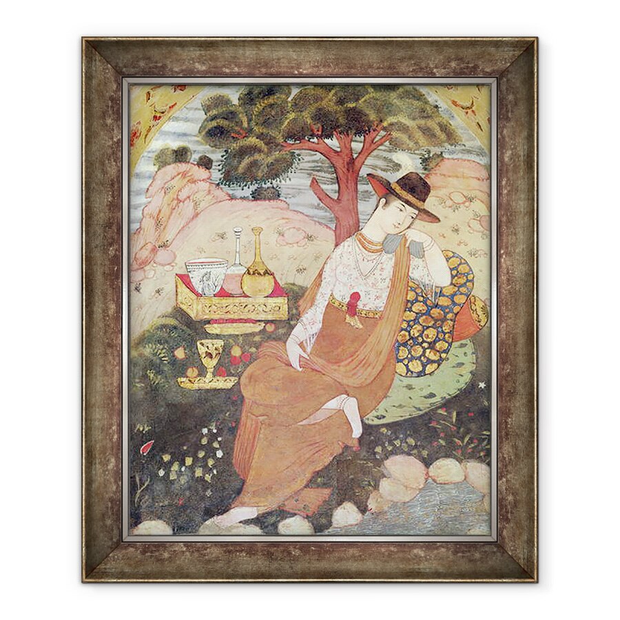 Tablou inramat - Scoala Persana - Printesa stand intr-o gradina, 70 x 85 cm