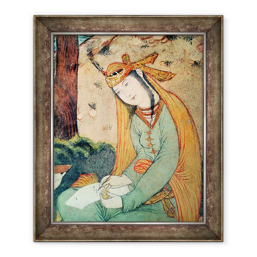 Tablou inramat - Scoala Persana - Femeie Scrierea la Curtea de Shah Abbas I 1571-1629 1585-1627, 50 x 60 cm