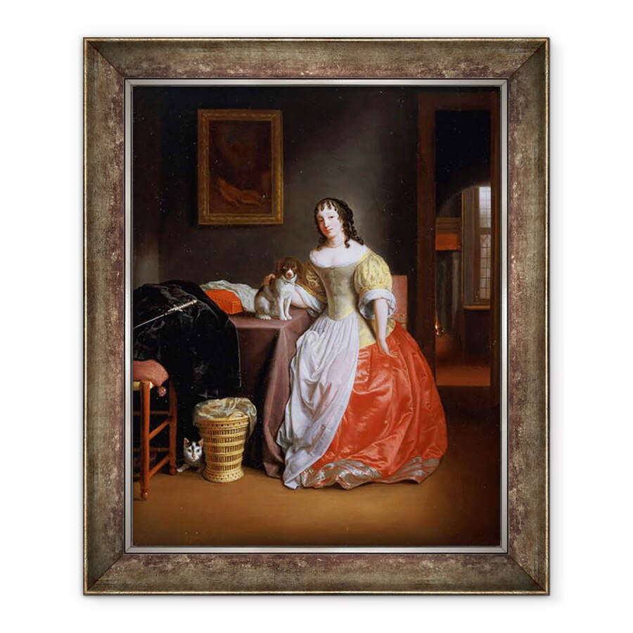 Tablou inramat - Samuel van Hoogstraten - Lady intr-o rochie galbena si rosie, 90 x 110 cm
