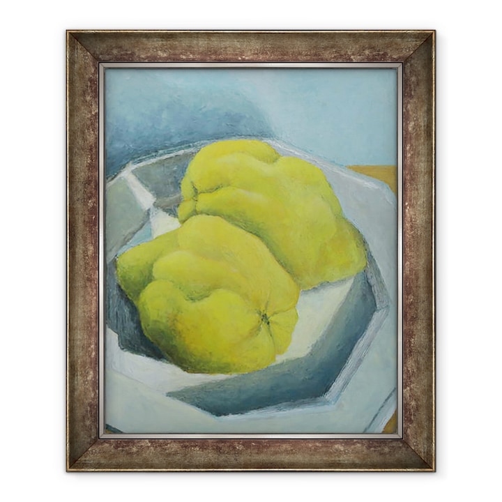 Sara Studd - Birsalma fehér tányéron, keretezett kép, 70 x 85 cm
