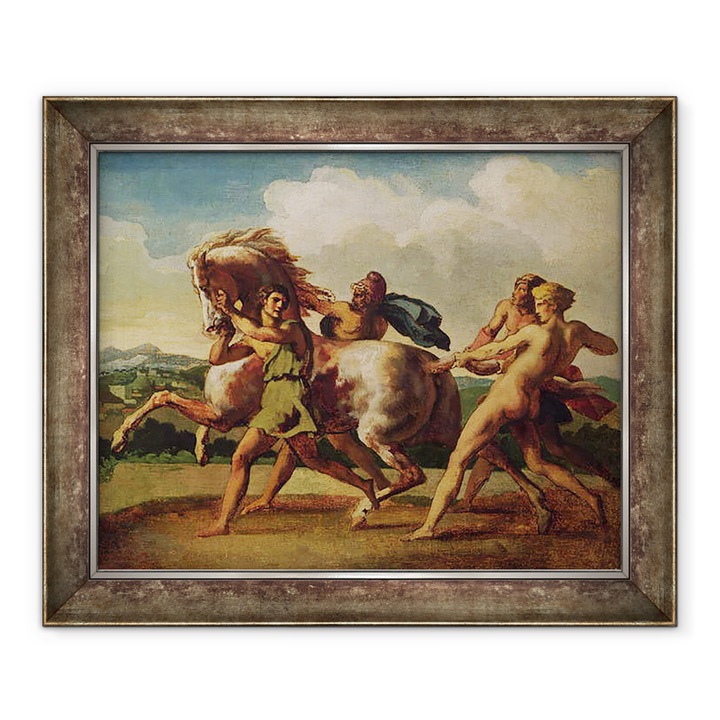 Tablou inramat - Theodore Gericault - Sclavii care opresc un cal, studiaza pentru Rasa cailor Barbari, 50 x 60 cm