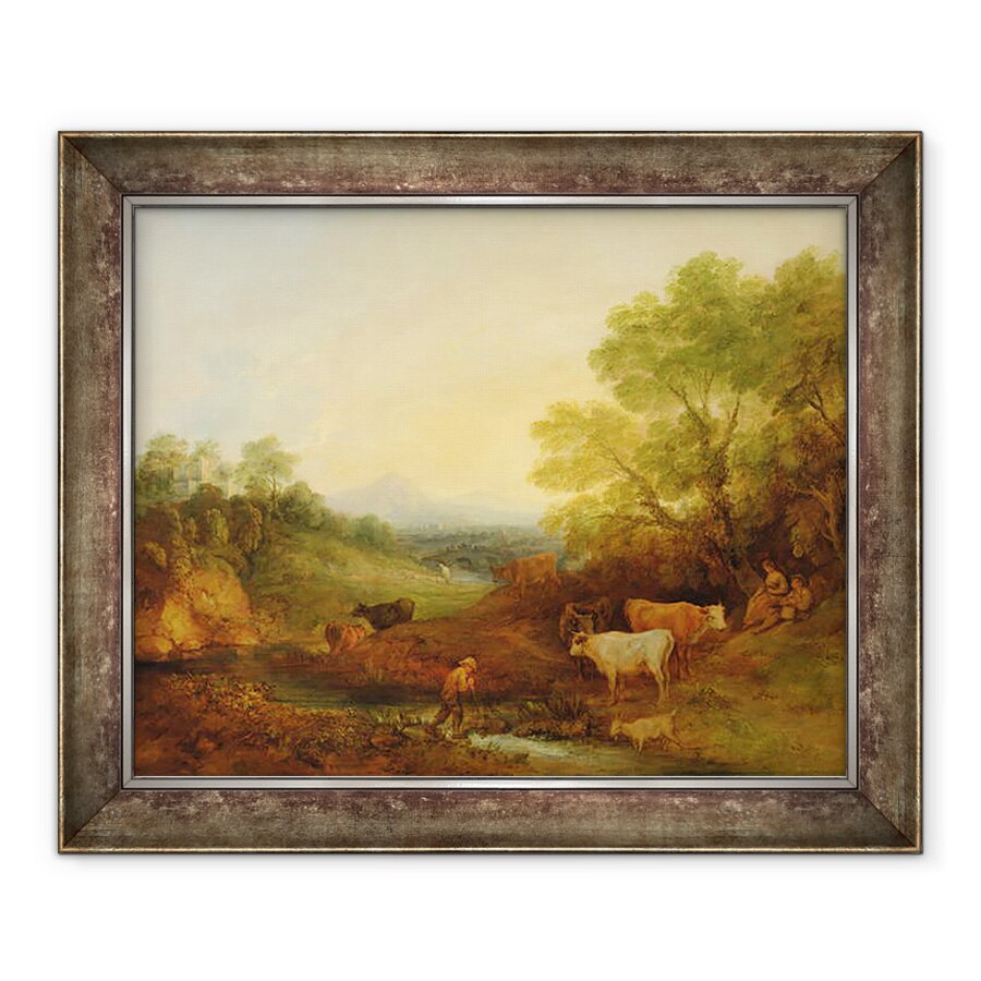 Tablou inramat - Thomas Gainsborough - Un peisaj cu vite si figuri langa un parau si un pod indepartat, 70 x 85 cm
