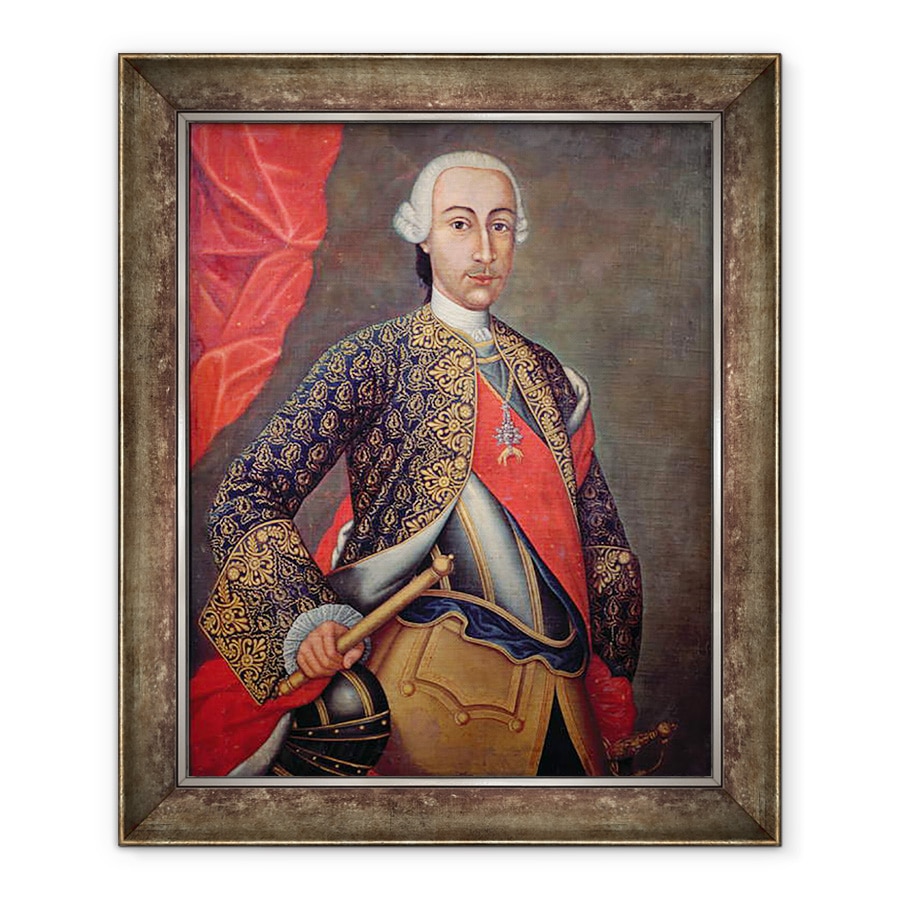 Tablou inramat - Scoala Spaniola - Carol al III-lea 1716-88 in armura si purtand Ordinul Lanii de Aur, 70 x 85 cm