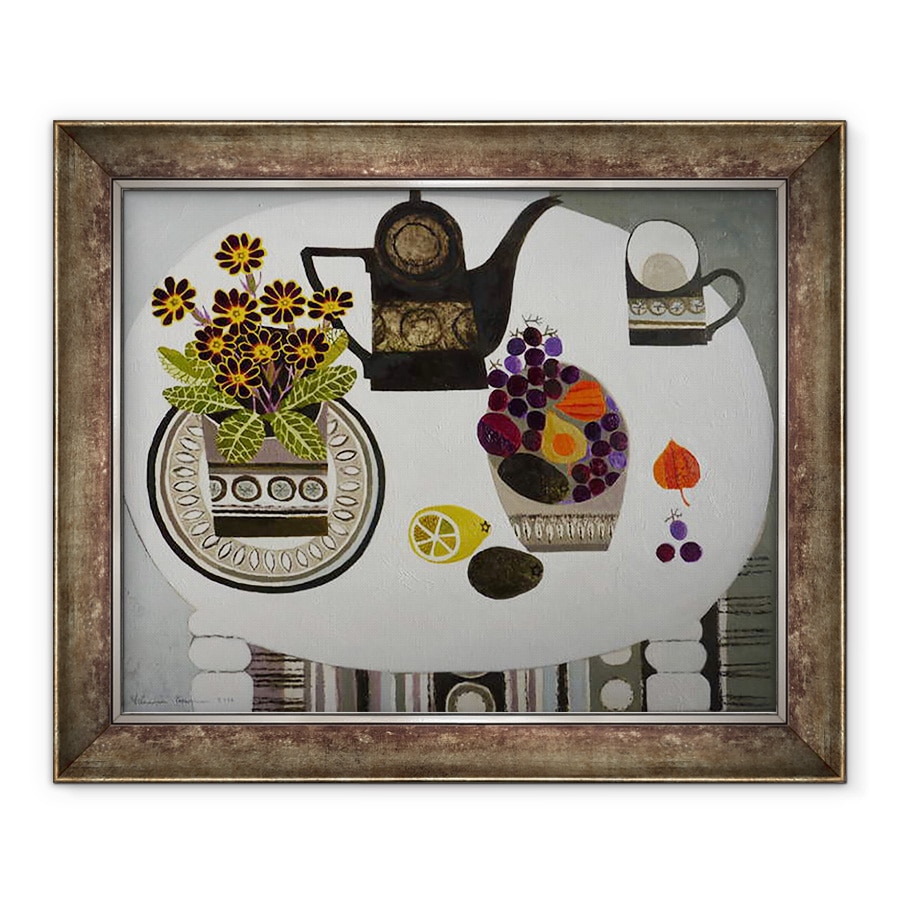 Tablou inramat - Vanessa Bowman - Auricula si Cafetiera neagra, 70 x 85 cm