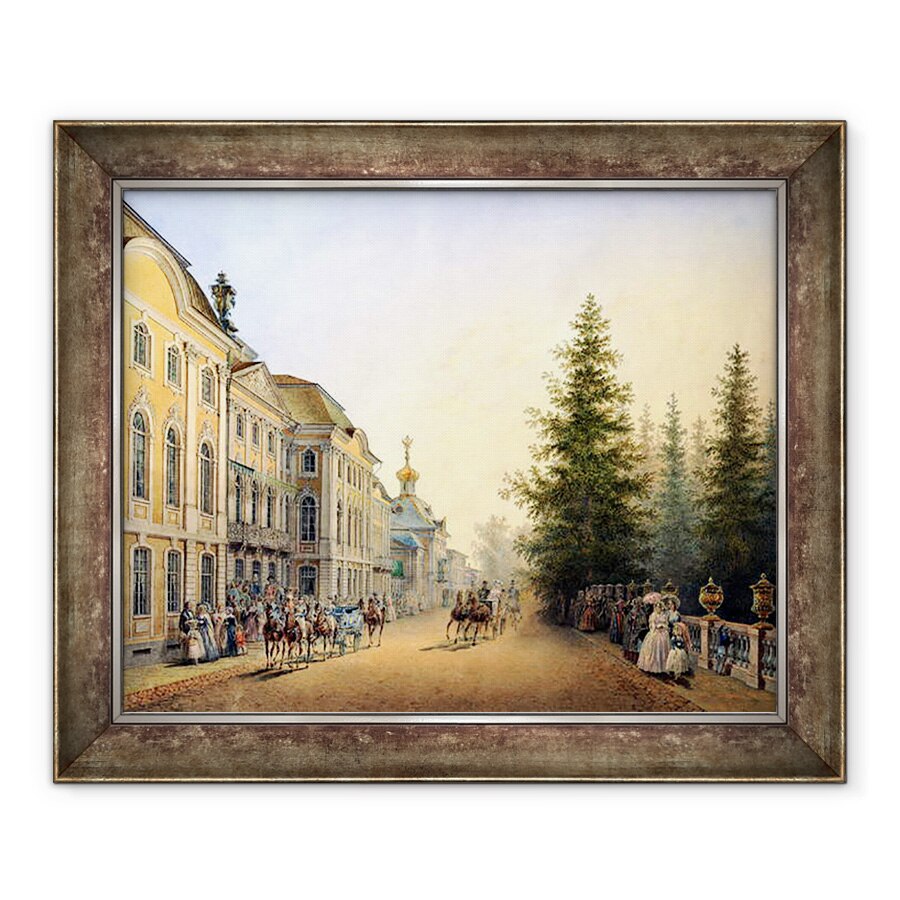Tablou inramat - Vasili Semenovich Sadovnikov - Plecarea Curtii la intrarea principala a Marelui Palat, 70 x 85 cm