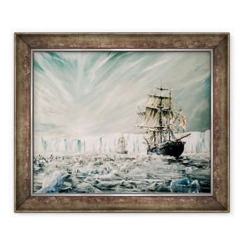 Tablou inramat - Vincent Alexander Booth - James Clark Ross descopera platoul de gheata din Antarctica ianuarie 1841 1, 2006, 70 x 85 cm Tablou inramat - Vincent Alexander Booth - James Clark Ross descopera platoul de gheata din Antarctica ianuarie 1841 1, 2006, 70 x 85 cm