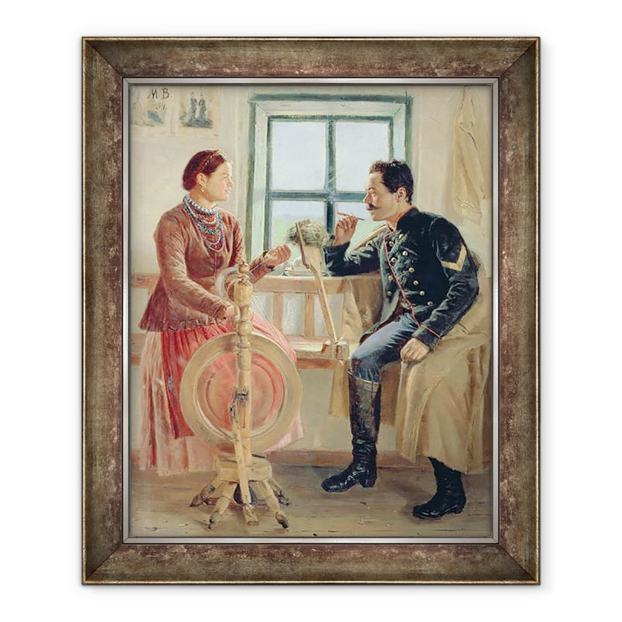 Tablou inramat - Vasil'ev Mikhail Nikolaevich - Discutie la roata de filare, 70 x 85 cm