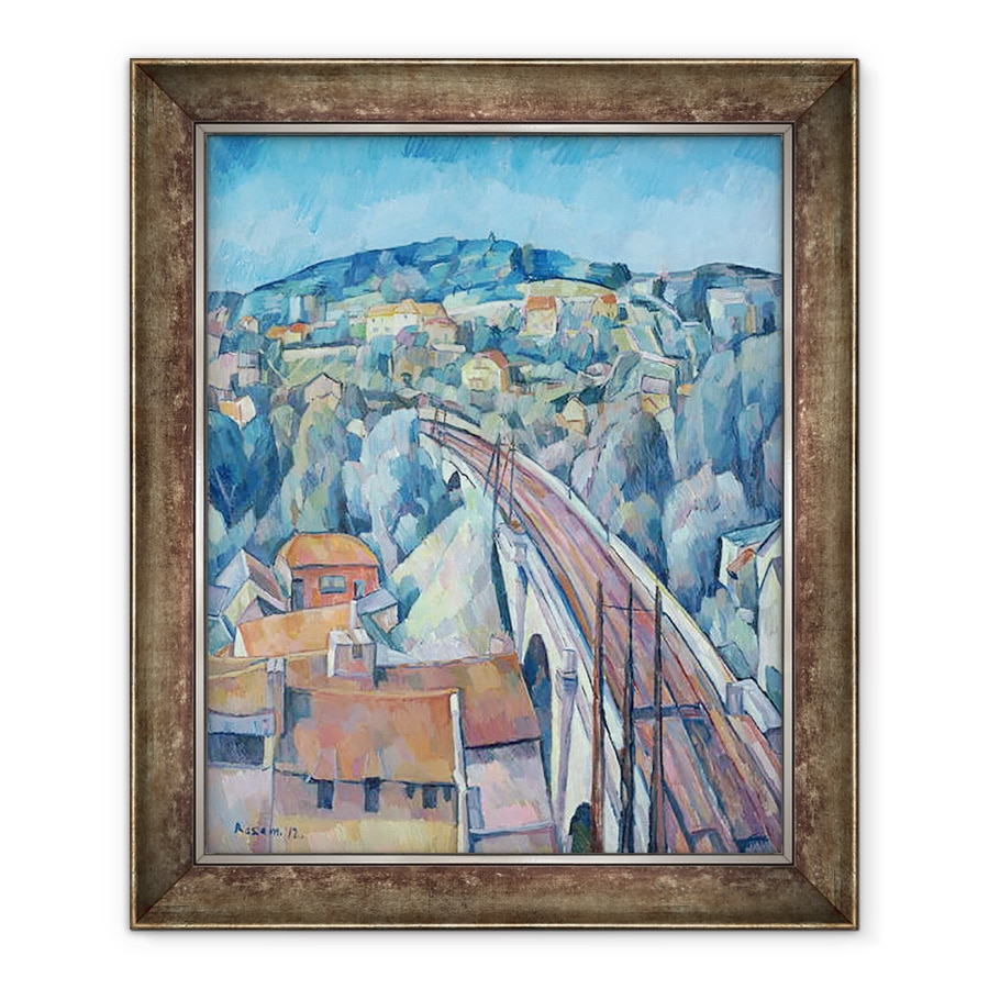 Tablou inramat - Walter Rosam - Podul de cale ferata la Meulen, 70 x 85 cm