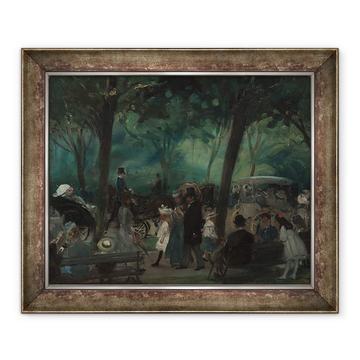 William James Glackens - A meghajtó, a Central Park, keretezett kép, 50 x 60 cm
