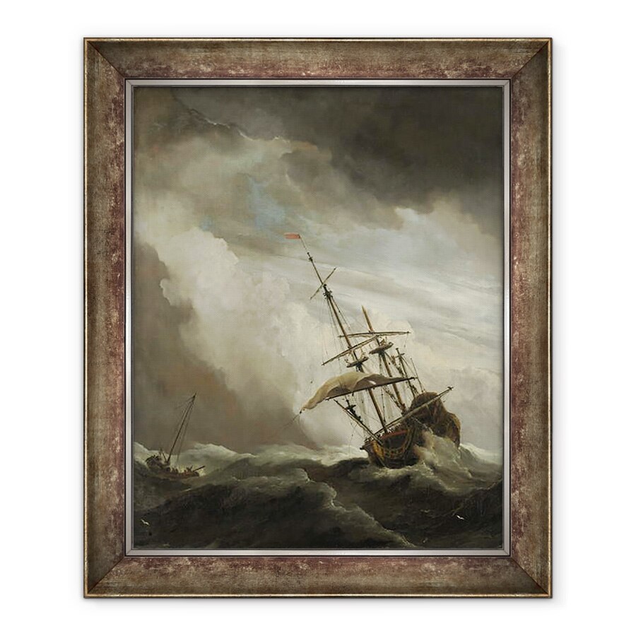 Tablou inramat - Willem van de Velde the Younger - O nava in largul marii, prinsa de o furtuna, cunoscuta sub numele de Rafala, 70 x 85 cm