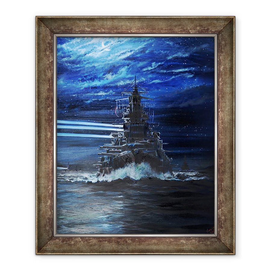 Tablou inramat - Vincent Alexander Booth - IJN Hiei si Akatsuki lumineaza USS Atlanta, Guadalcanal 1942, 2018, 50 x 60 cm