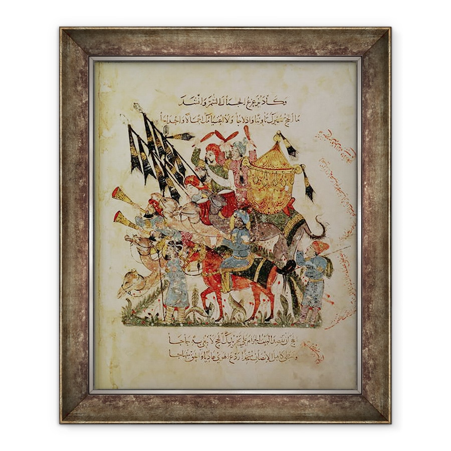Tablou inramat - Yahya ibn Mahmud Al-Wasiti - Ar 5847 f.94v, Caravana merge la Mecca de la Maqamat intalnirile de Al-Hariri, 70 x 85 cm