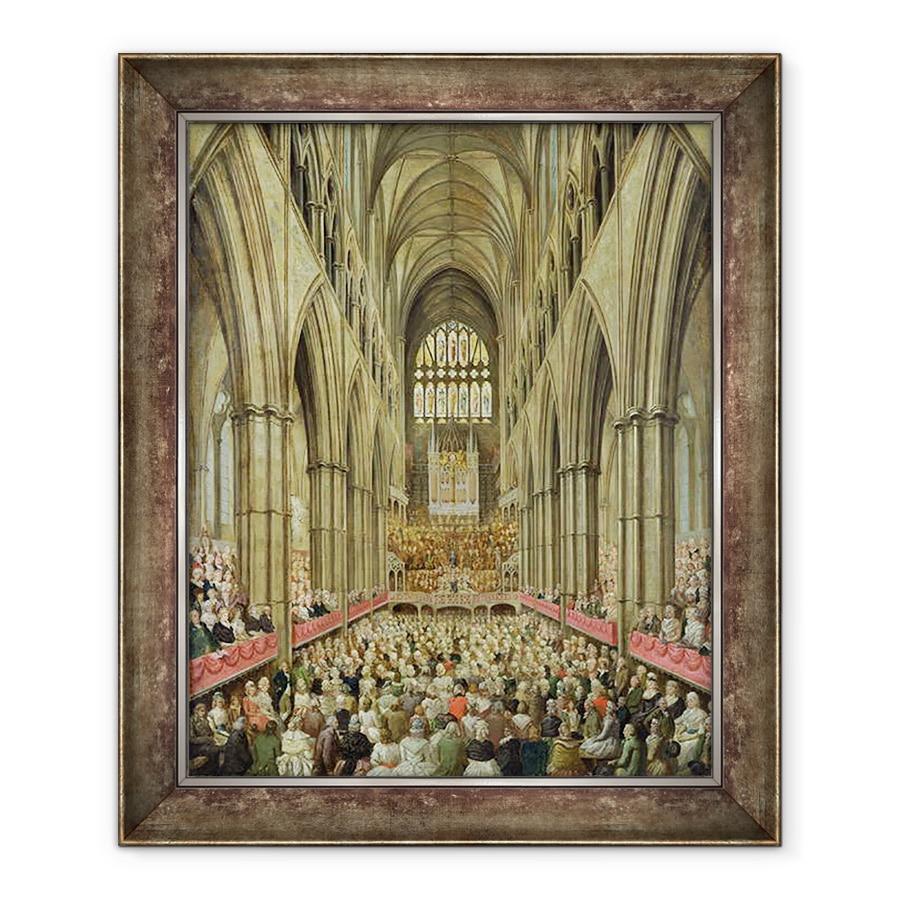 Tablou inramat - Edward Edwards - O vedere interioara a abatiei Westminster despre comemorarea centenarului lui Handel, luata din cutia managerului, 50 x 60 cm