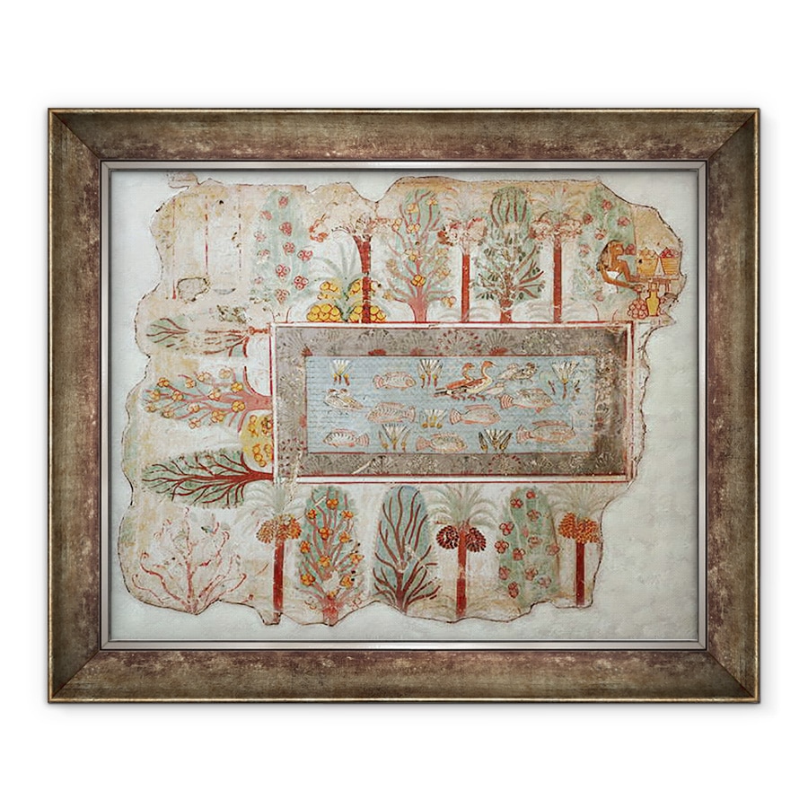 Tablou inramat - Egyptian 18th Dynasty - Gradina unei proprietati private cu piscina ornamentala, parte a picturii murale din Mormantul lui Nebamun, Teba, Noul Regat, 70 x 85 cm