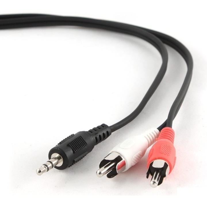 Gembird 3,5 mm-es 3 tűs apa audio jack kábel 2 x RCA dugós kábelhez, hossza 20 cm, fekete