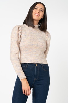 Only, Pulover crop cu maneci bufante Marilla, Lila/galben/roz Only, Pulover crop cu maneci bufante Marilla, Lila/galben/roz