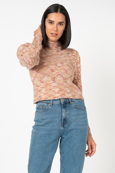 Only, Pulover crop cu maneci bufante Marilla, Roz pal/galben/rosu Only, Pulover crop cu maneci bufante Marilla, Roz pal/galben/rosu