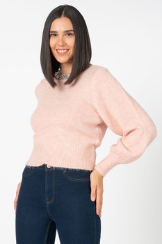 Only, Pulover cu decolteu la baza gatului si maneci bishop Elsa, Roz pastel Only, Pulover cu decolteu la baza gatului si maneci bishop Elsa, Roz pastel