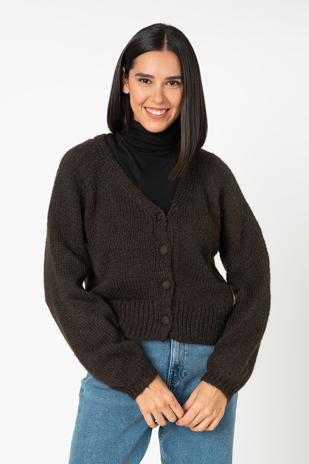 Only, Cardigan crop cu decolteu in V Alyssa, Verde forest