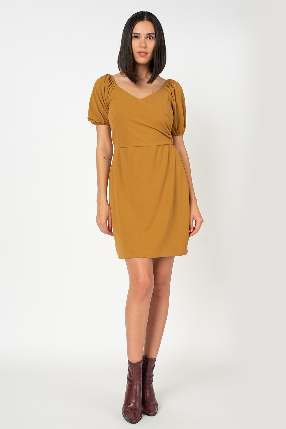 Vero Moda, Rochie cu decolteu cache-coeur Jasmine, Galben mustar