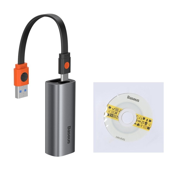Адаптер Baseus, External Network, USB 3.2, Gen 1, USB, USB-C, сив