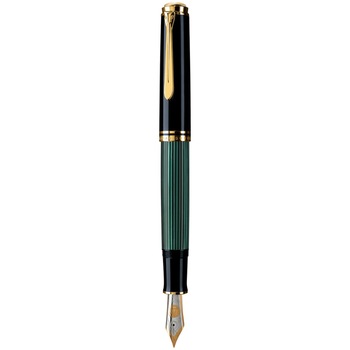 Stilou Pelikan, Souveran M1000 M, penita aur 18K, accesorii placate cu aur, corp negru-verde Stilou Pelikan, Souveran M1000 M, penita aur 18K, accesorii placate cu aur, corp negru-verde