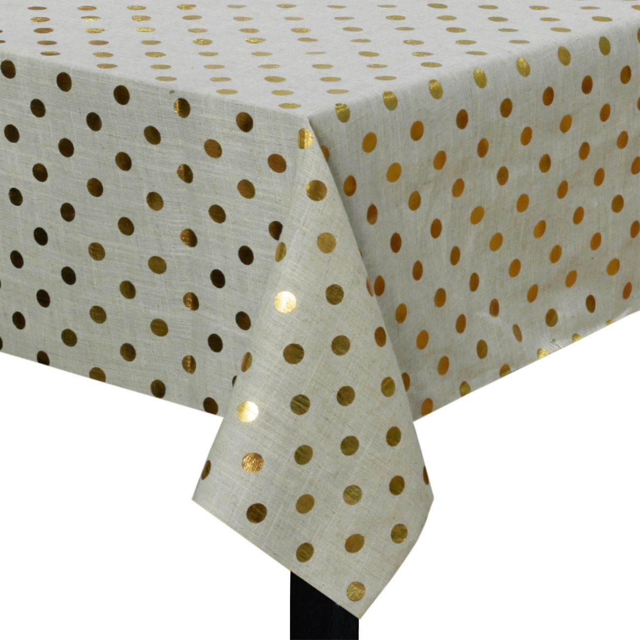 Fata de Masa de Craciun, New Line, Model cu Buline, 180x140 cm, Alb/Auriu